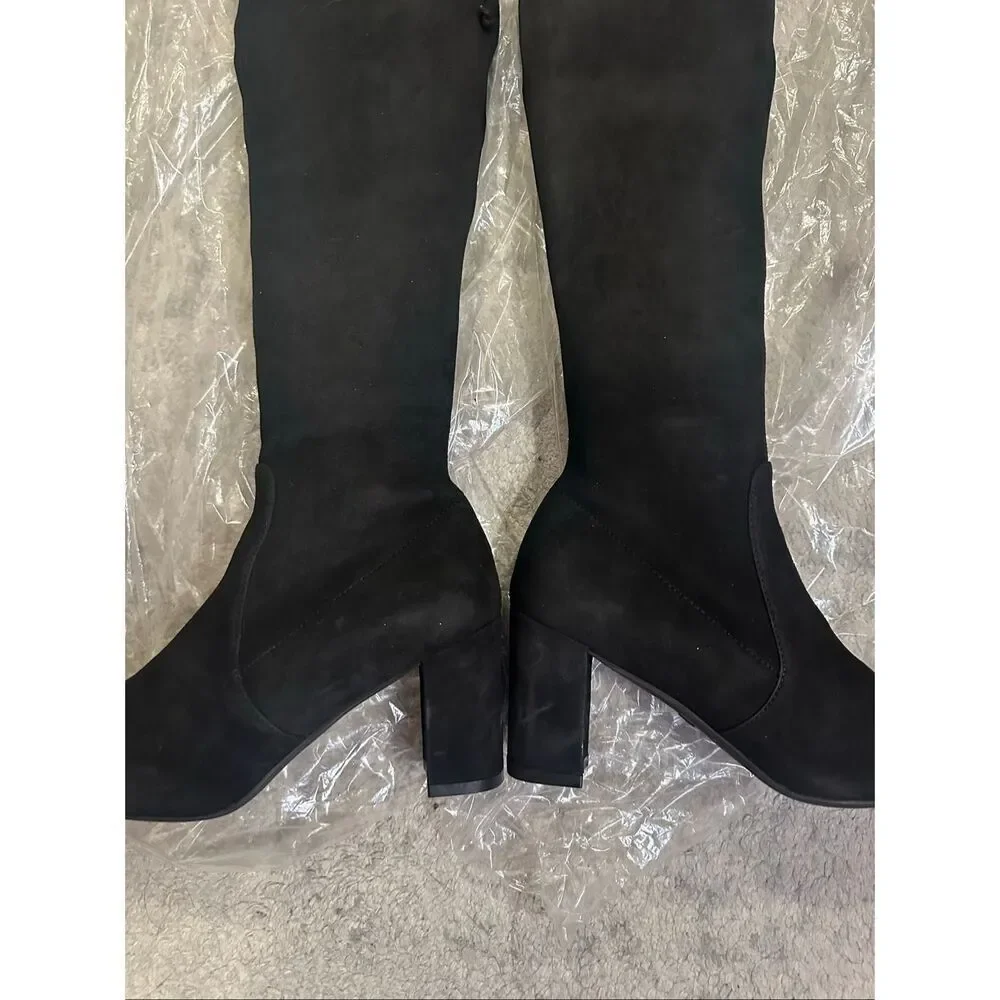 Stuart Weitzman Tieland Over The Knee Black Suede Boots Block Heel Size 6.5M
